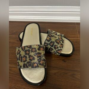 NWT Rhinestone Leopard Slides